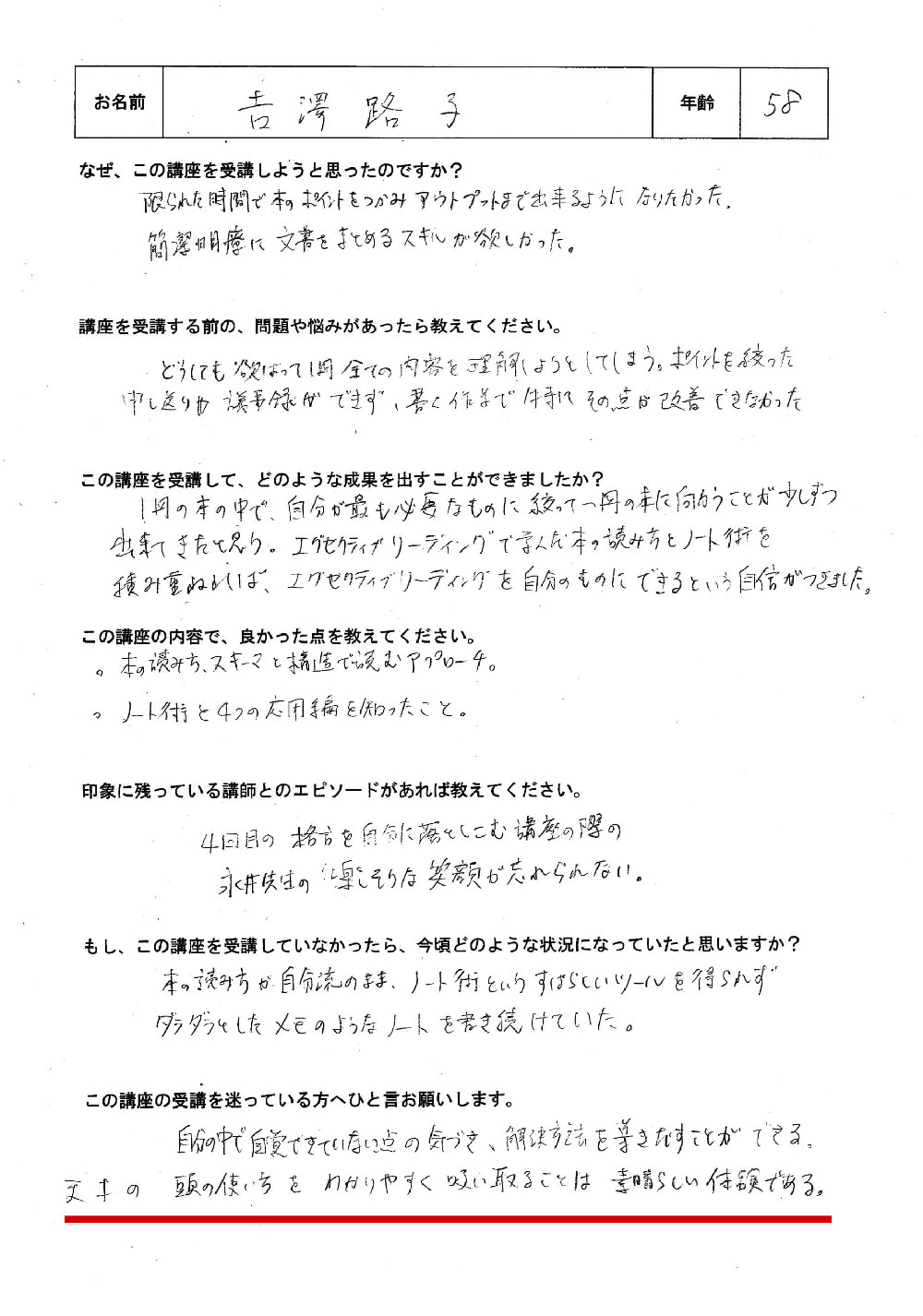 吉澤さんの手書きシート